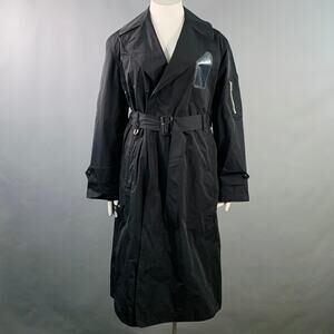 RANDOM IDENTITIES Size L Black Polyester Belted Trench Coat